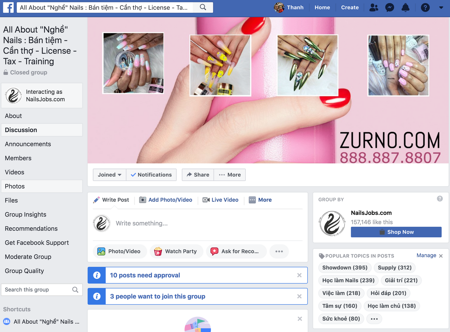 Đăng ký quảng cáo vào nhóm "All about Nghề Nails" và trang Nailsjobs.com