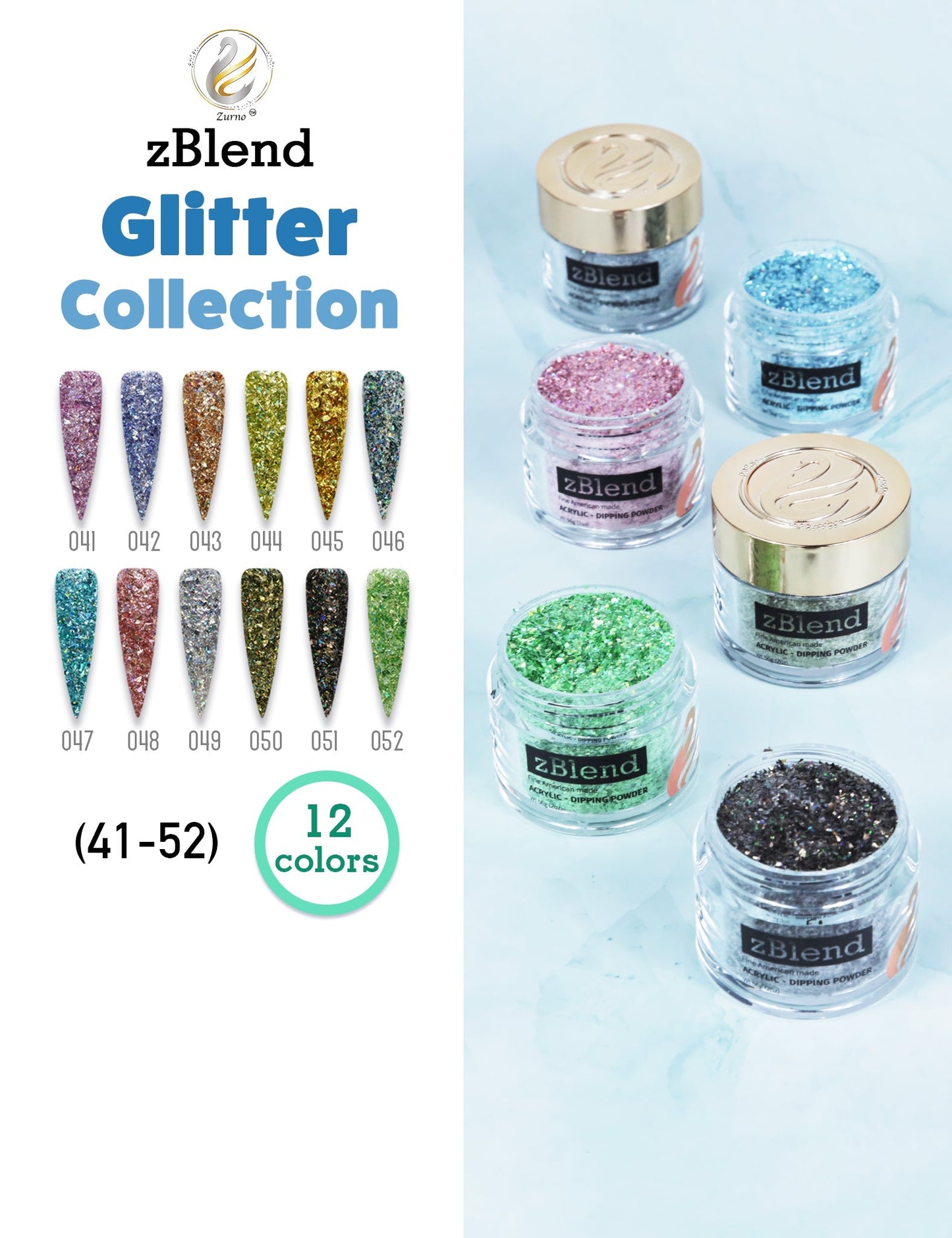 zBlend OR zGel | #041 - #052 Glitter Collection - 12 Colors
