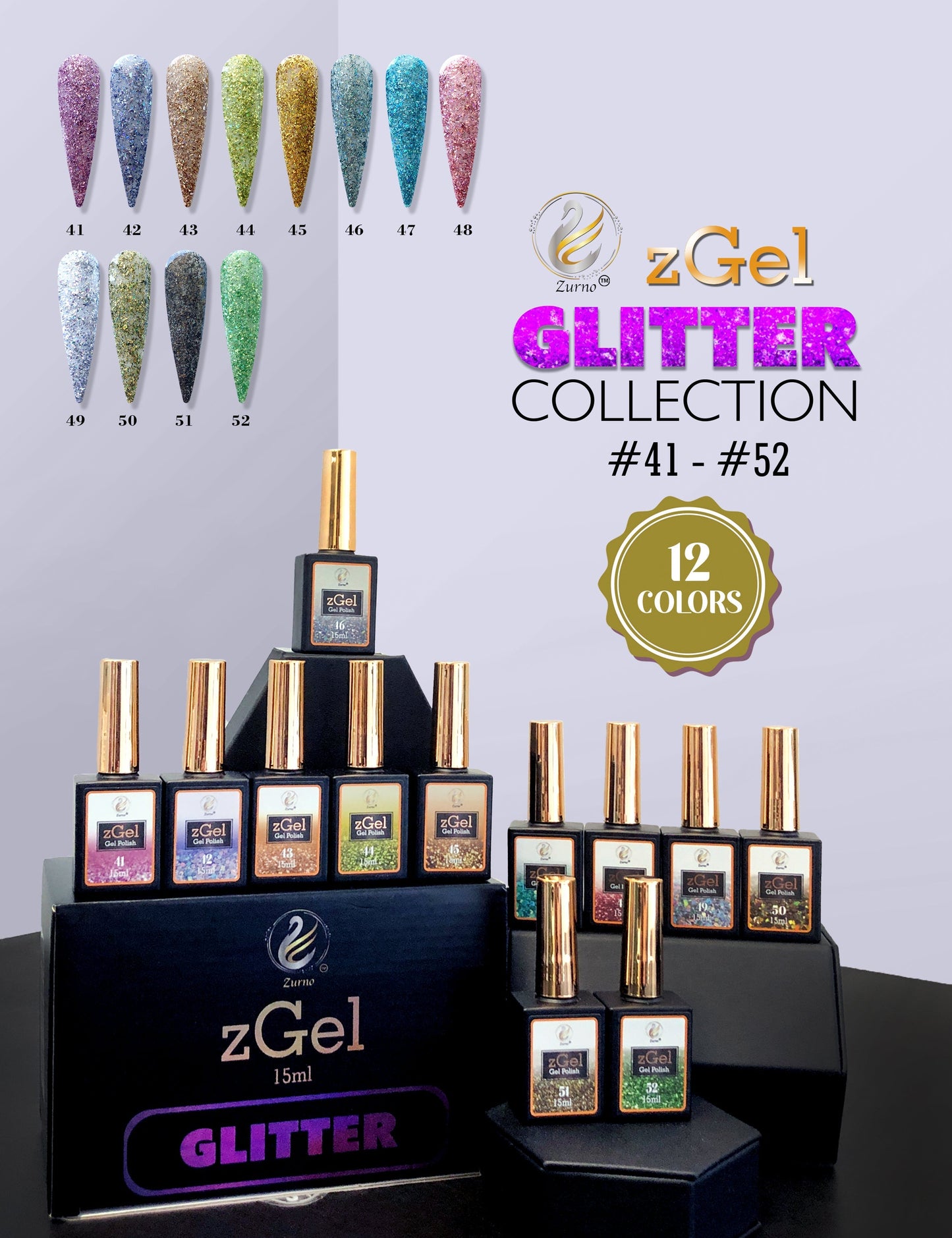 zBlend OR zGel | #041 - #052 Glitter Collection - 12 Colors