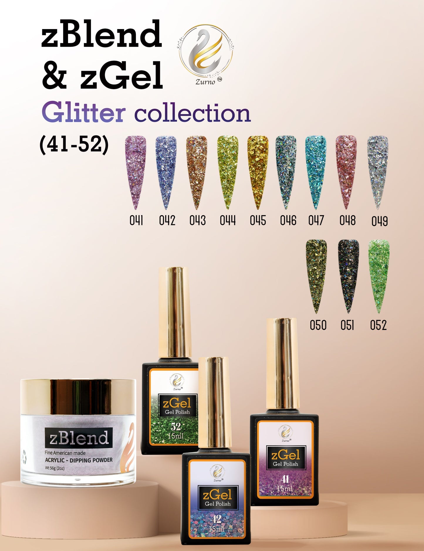 zBlend OR zGel | #041 - #052 Glitter Collection - 12 Colors