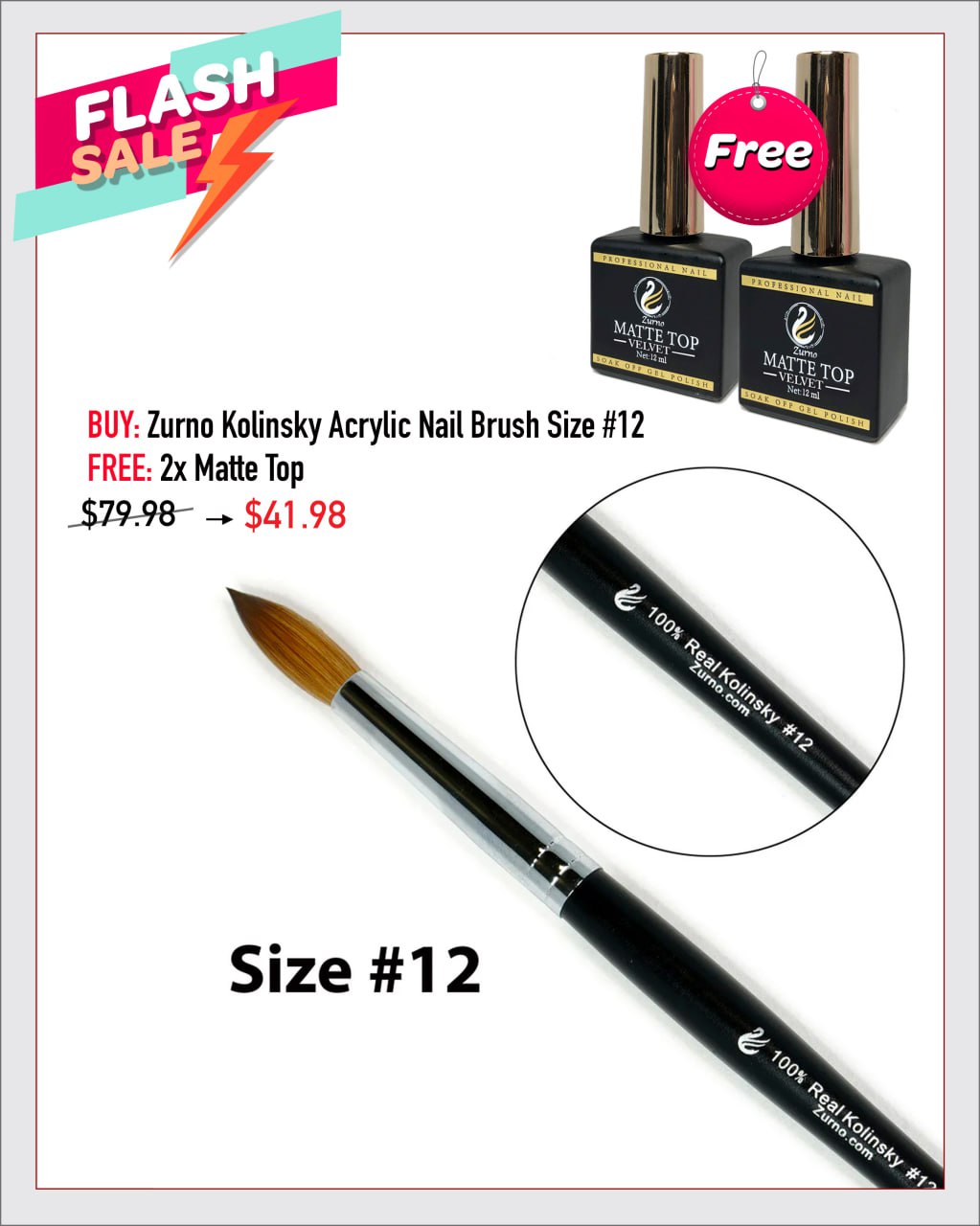 BEST PRICE EVER - Zurno Kolinsky Acrylic Nail Brush Bundle