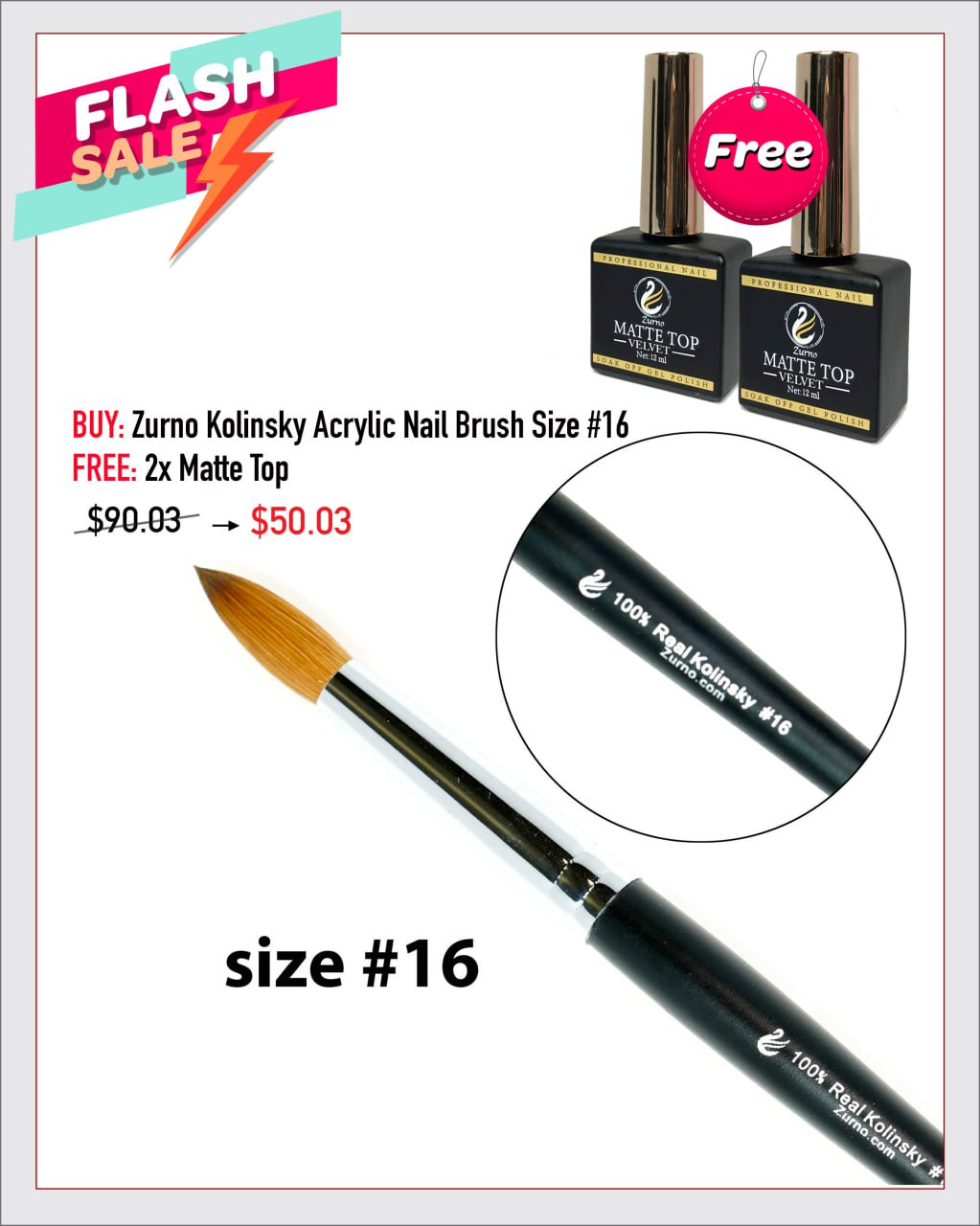 BEST PRICE EVER - Zurno Kolinsky Acrylic Nail Brush Bundle
