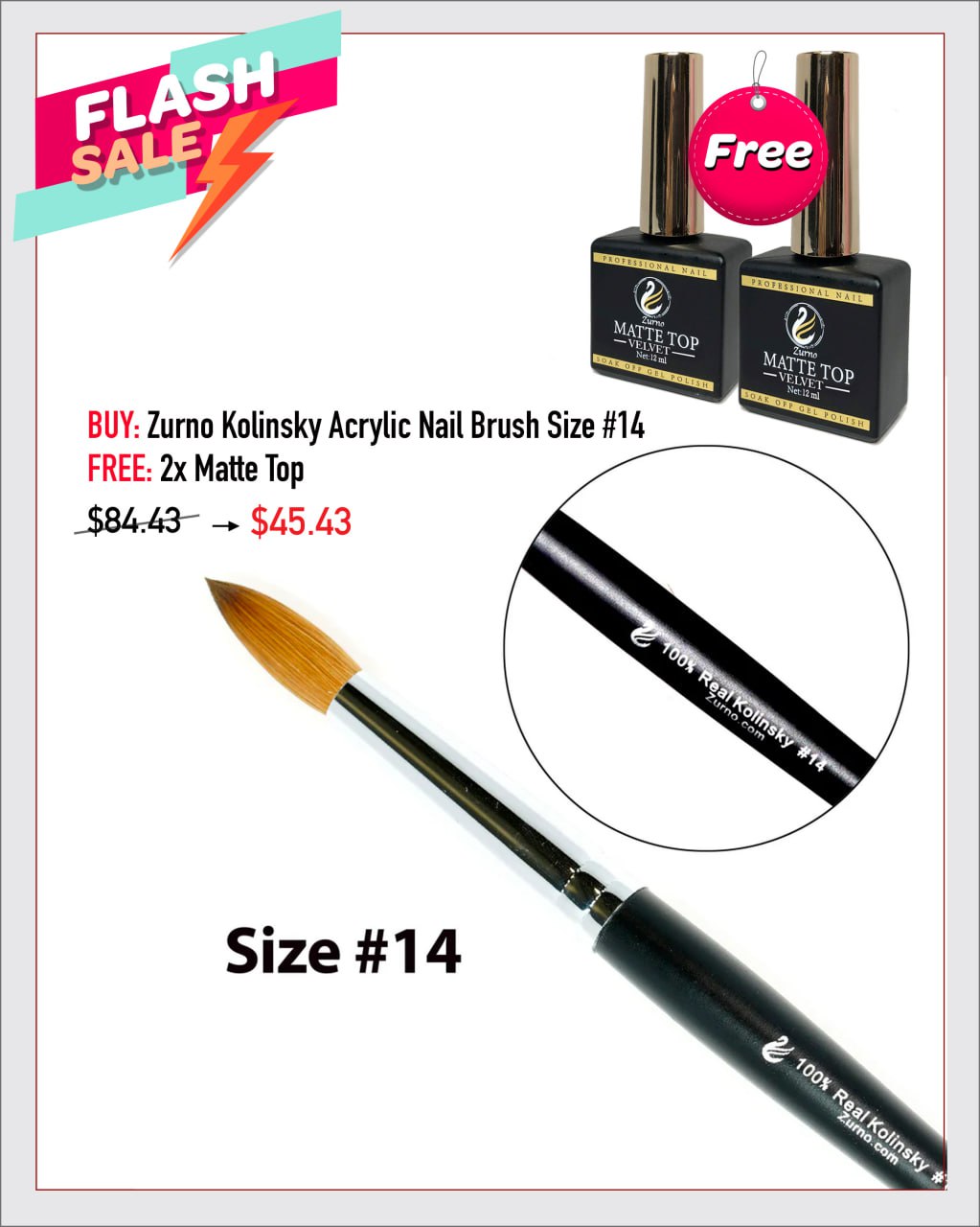 BEST PRICE EVER - Zurno Kolinsky Acrylic Nail Brush Bundle